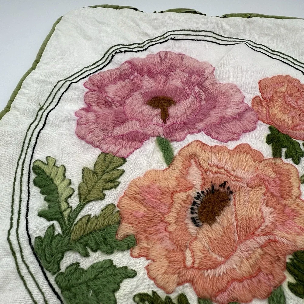 Vrg 80s Current Completed Embroidery Pillow Case Floral Poppies 16x16 Grannycore